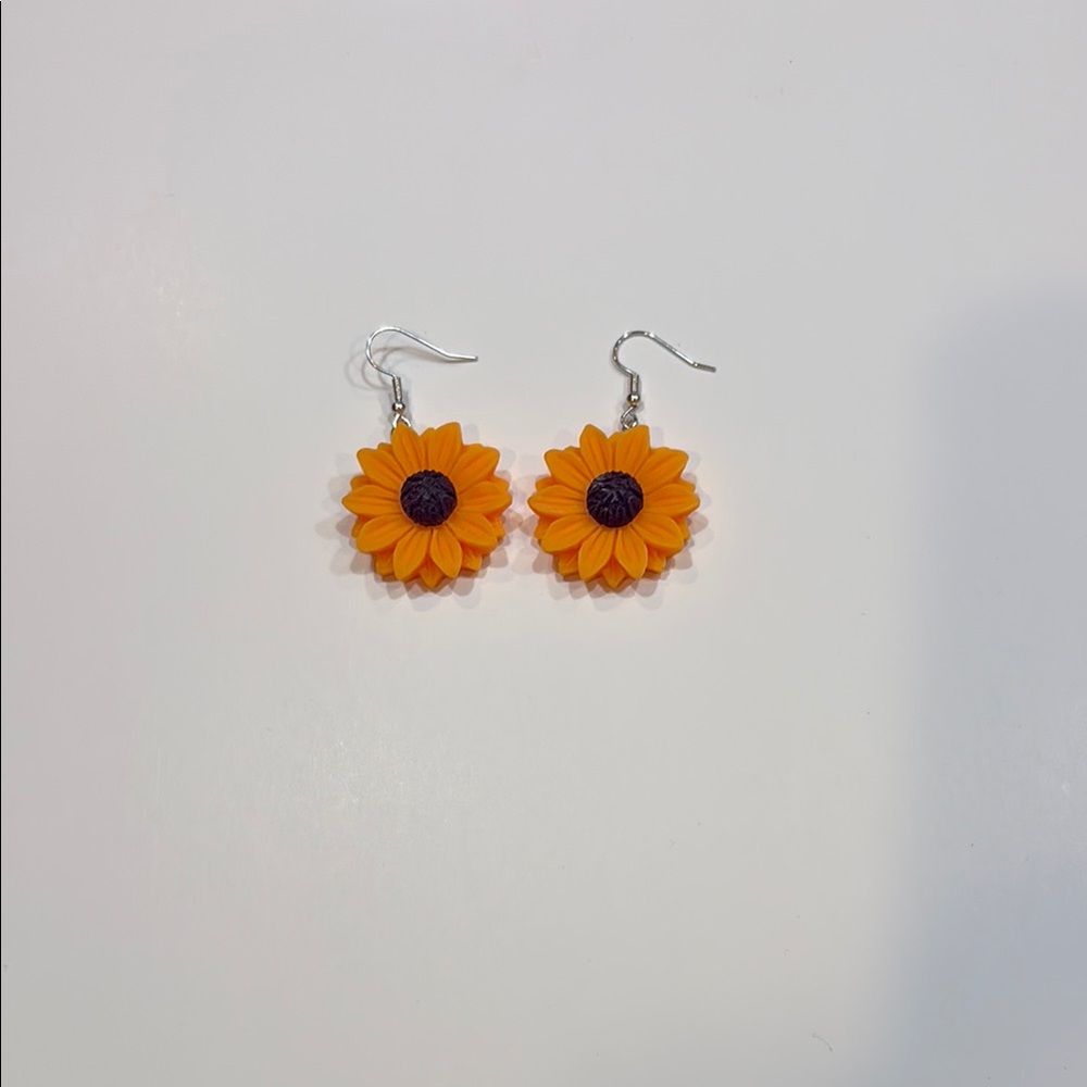 NEW Sunflower Dangle Earrings in Bright Orange